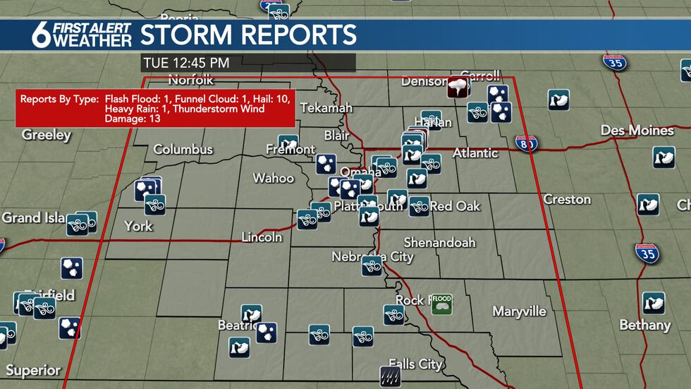 Storm reports from Monday evening