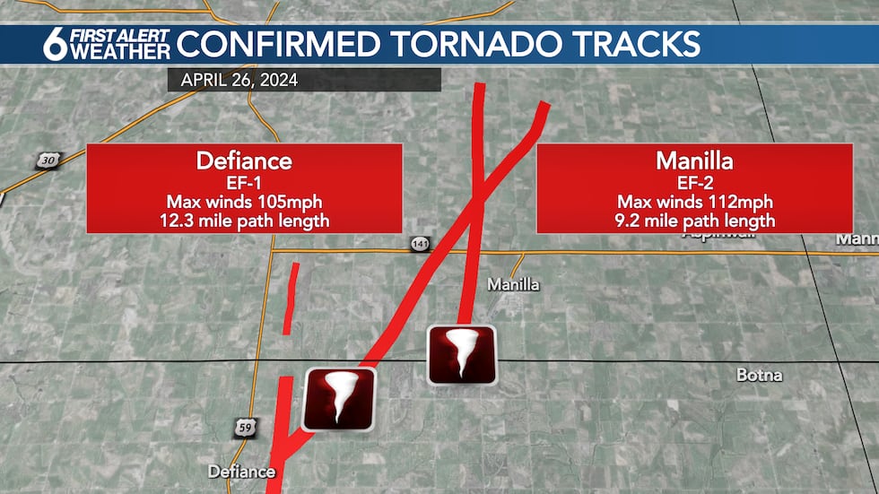 Two tornadoes between Defiance and Manilla, IA