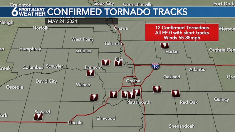 12 short-lived tornadoes confirmed from Friday morning's storms