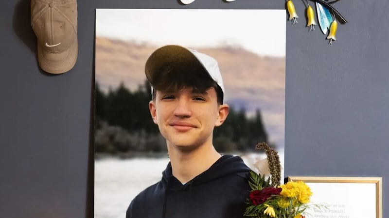 A memorial to Zach Panther at his mother’s home in St. Edward.