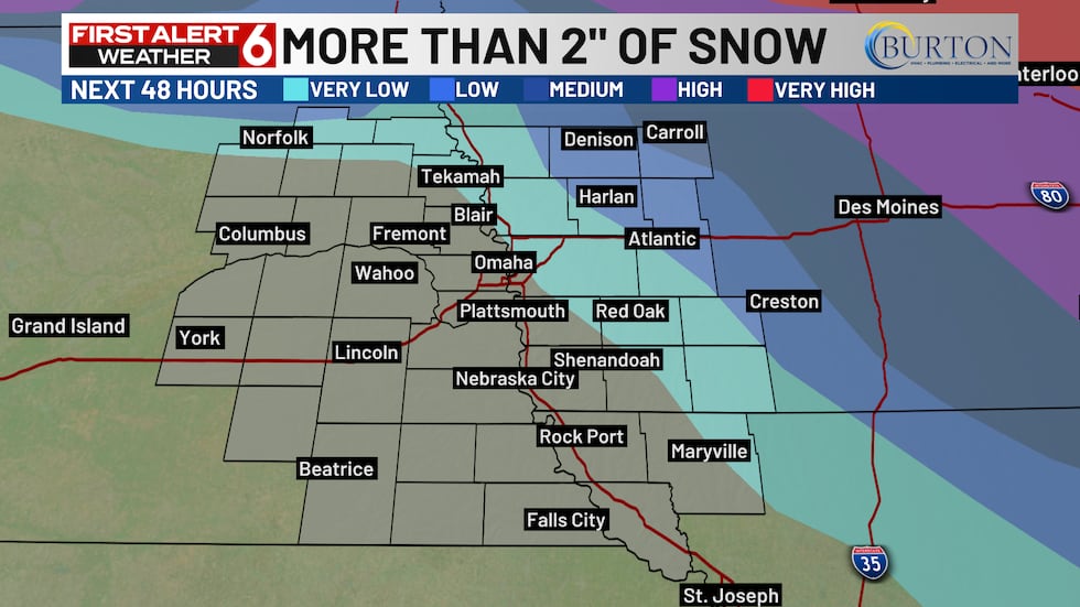 Chance of 2" or more is very low for the metro.