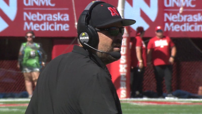 Nebraska head coach Matt Rhule looks on from the sideline during the Huskers 40-7 win over UTEP.