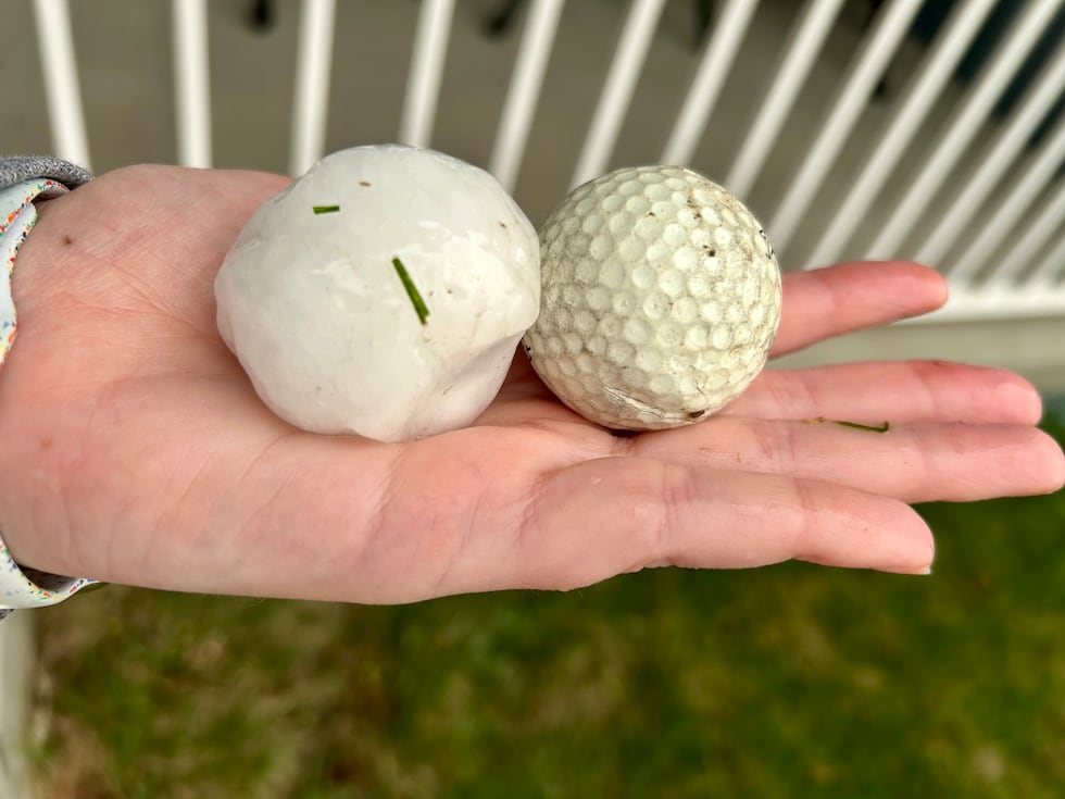 Credit: Chelsie Patterson captured golfball size hail in Arlington, Nebraska.
