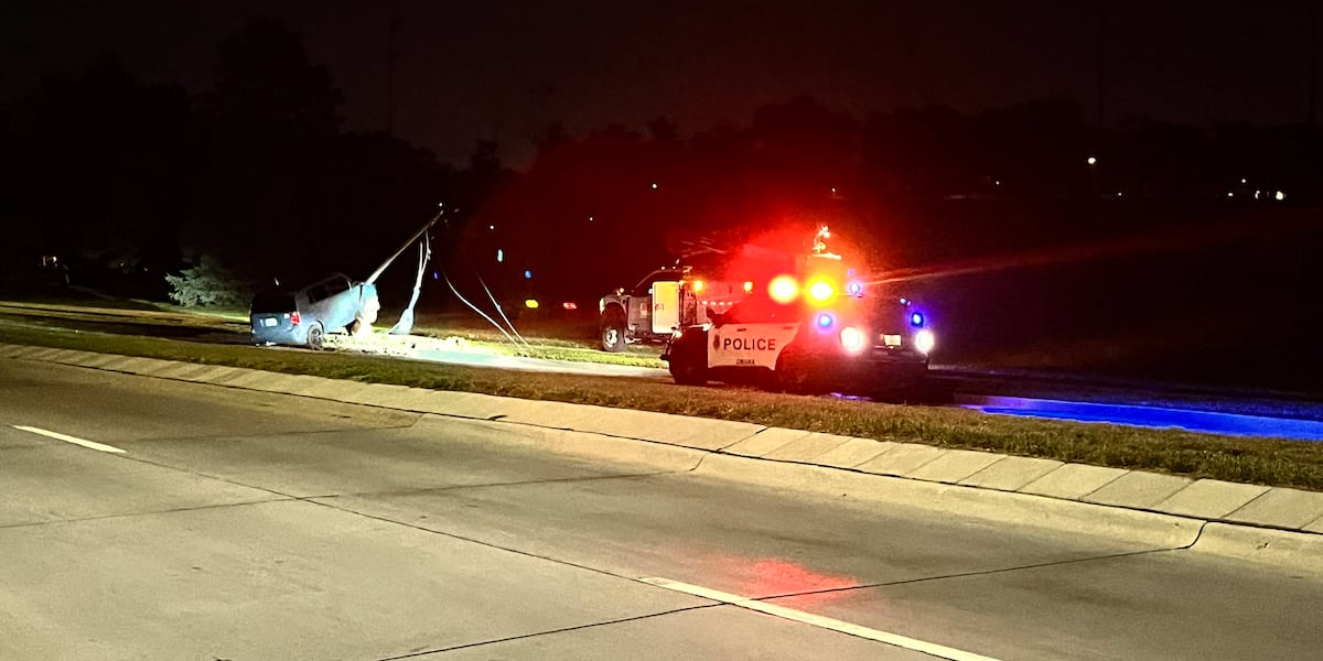 1 injured, power pole damaged in North Omaha crash