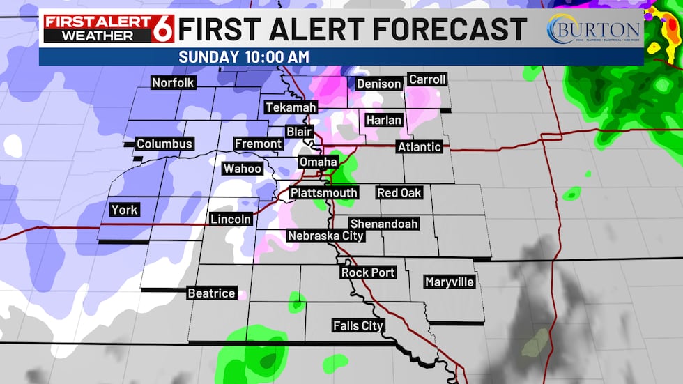 Snow could begin as early as 10 AM Sunday morning.