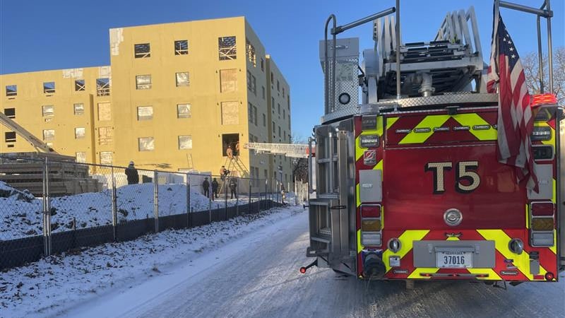 LFR says one man was hurt after a stairwell collapsed in a building under construction.