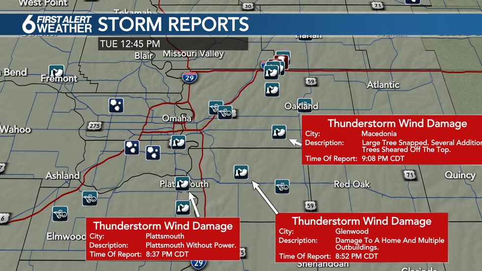 Wind damage south and east of Omaha