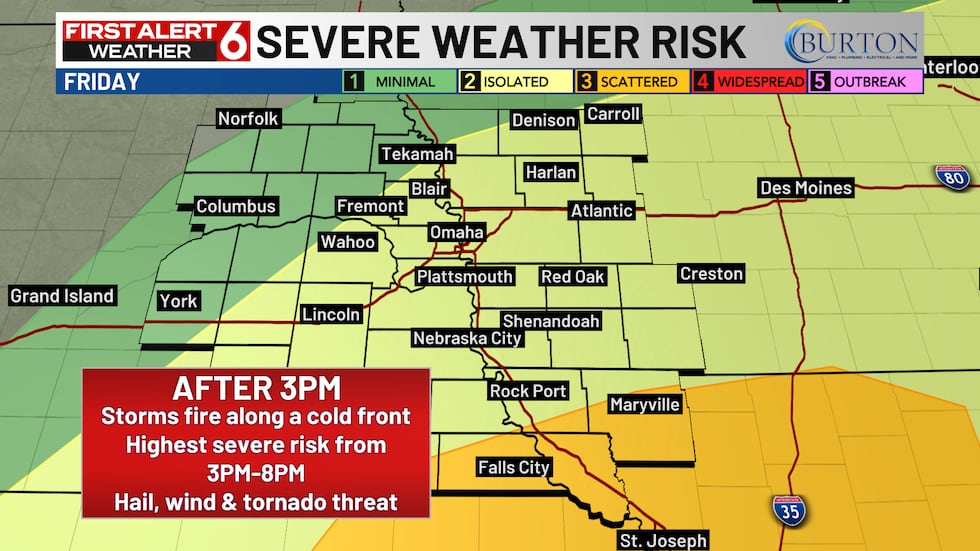 El viernes por la noche hay un mayor riesgo de tormentas severas.