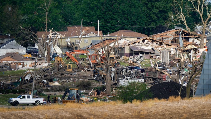 Tornado damaged property is seen, Wednesday, May 22, 2024, in Greenfield, Iowa. (AP...