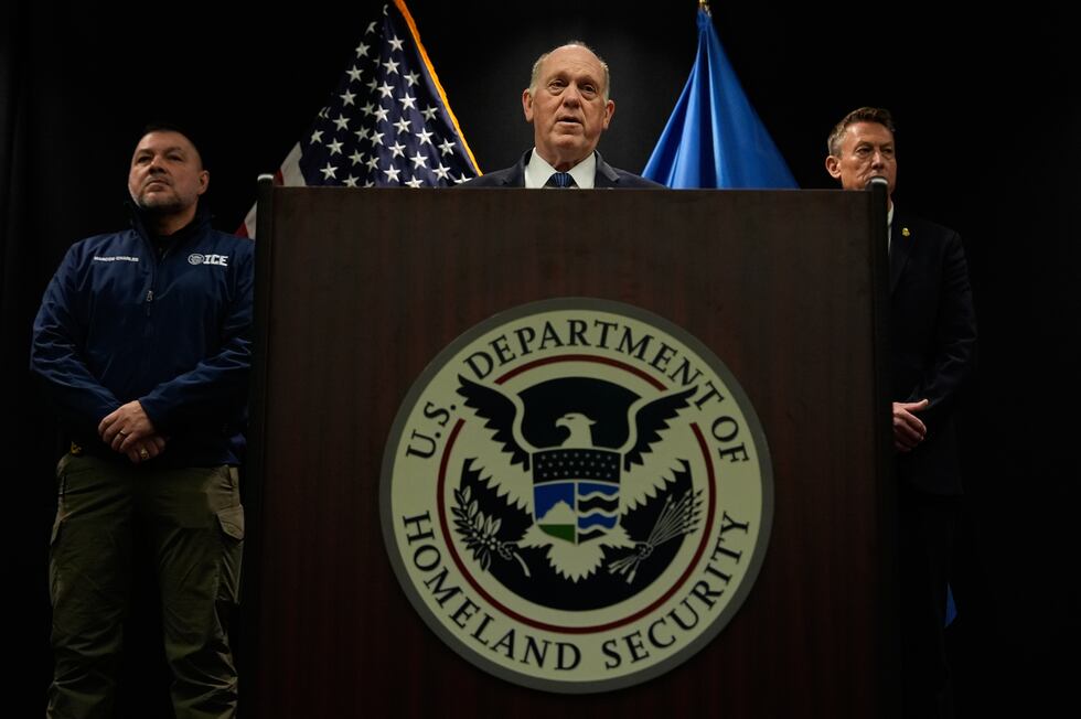 White House border czar Tom Homan holds a news conference as Marcos Charles and Rodney Scott,...