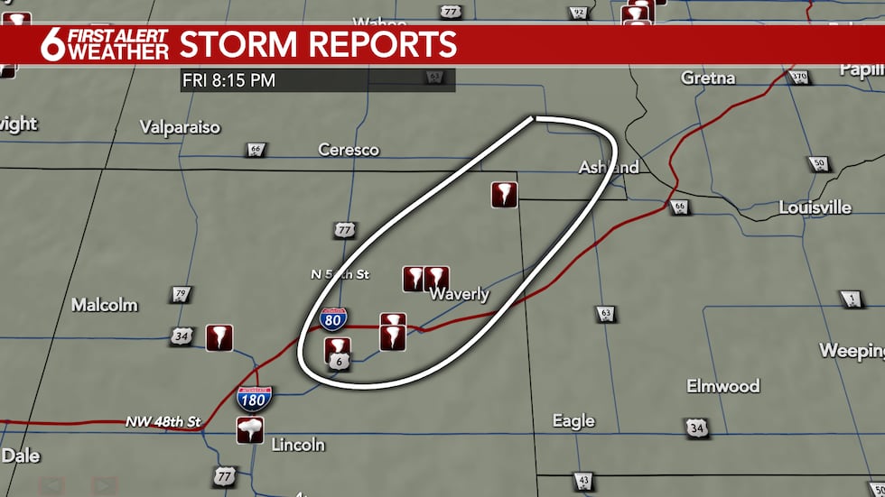 Tornado track from Lincoln to Ashland, NE
