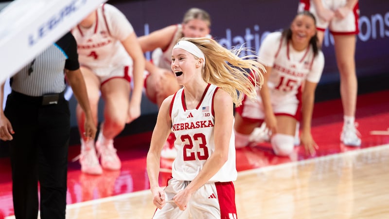 Nebraska Cornhuskers guard Britt Prince reacts after scoring versus Creighton.