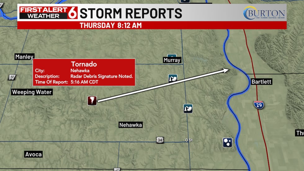 A tornado was reported moving through Cass County on Thursday morning.