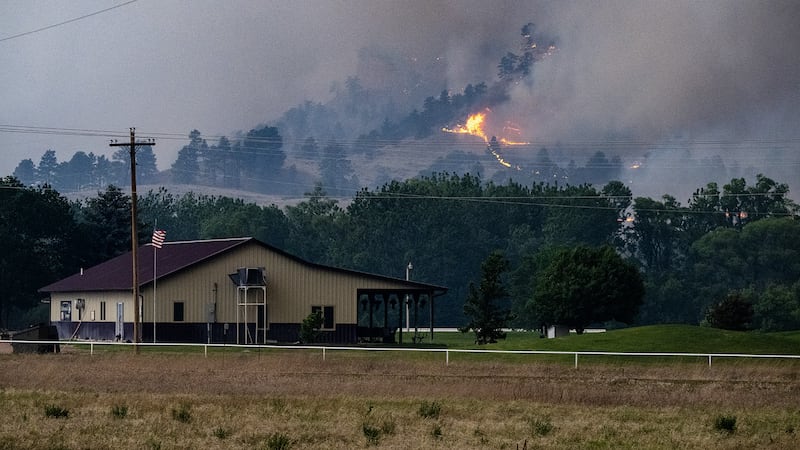 The South Fork Fire burns at Fort Robinson State Park in the Nebraska Panhandle on Wednesday,...