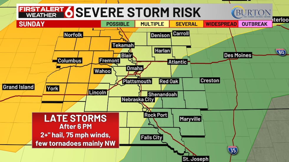 Highest severe risk is to the northwest of the metro.