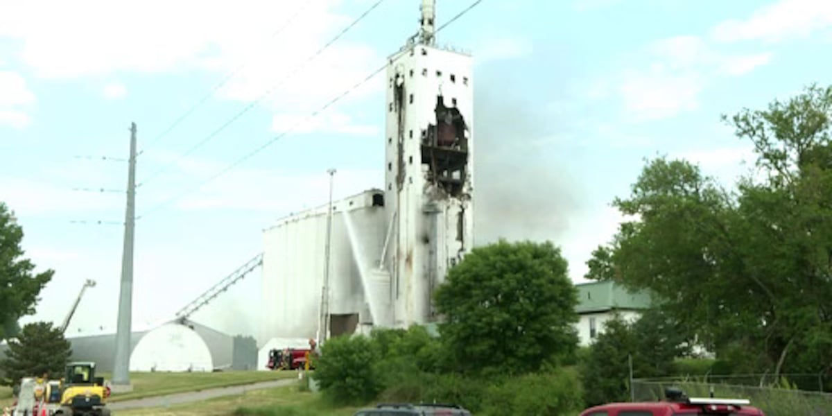 Grainery Exploding Authorities fear collapse by blast-damaged grain elevator