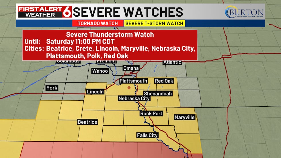 A Severe T-Storm Watch issued until 11 PM tonight.