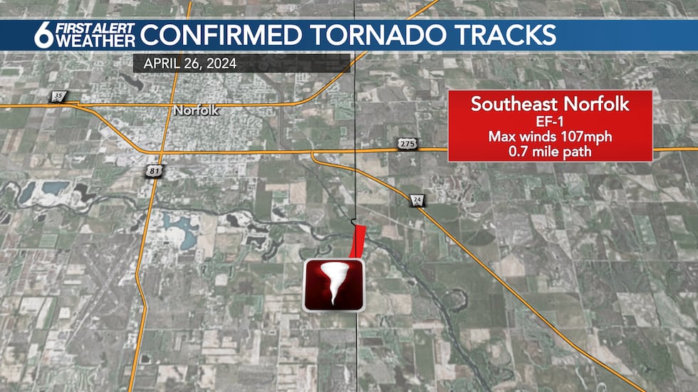 EF-1 Tornado southeast of Norfolk