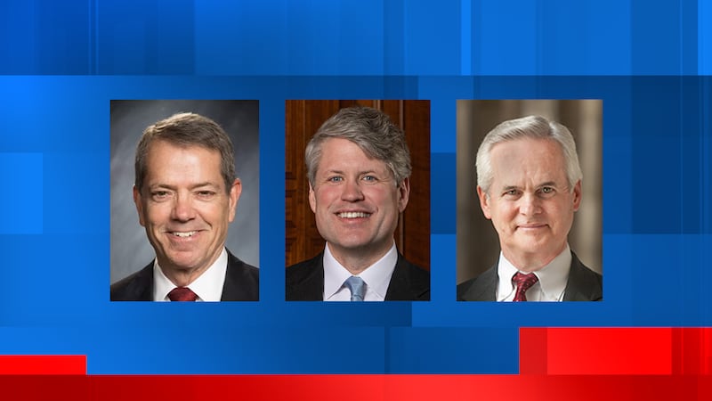 Nebraska officials, from left: Gov. Jim Pillen, Attorney General Mike Hilgers, State Auditor...