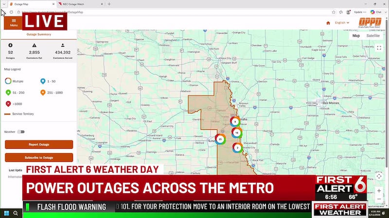 There are a number of power outages for Omaha Public Power District and MidAmerican Energy...