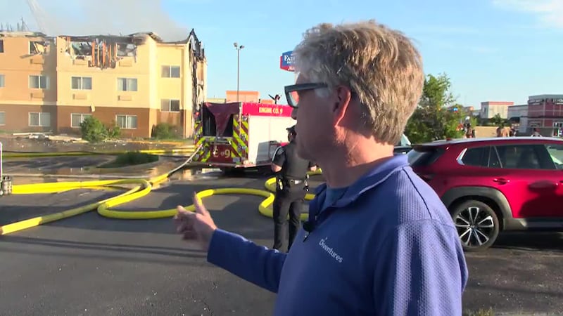 Reaction from people inside the Fairfield Inn and Suites moments after the hotel burst into...
