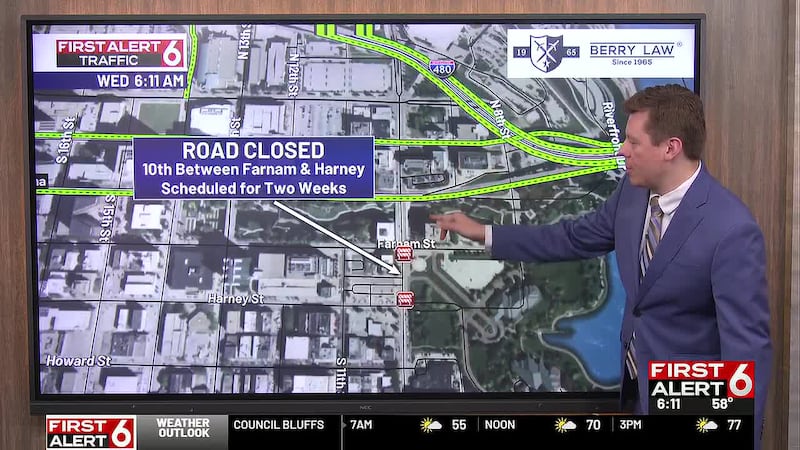 The closure on 10th Street between Farnam and Harney streets is scheduled to last for...