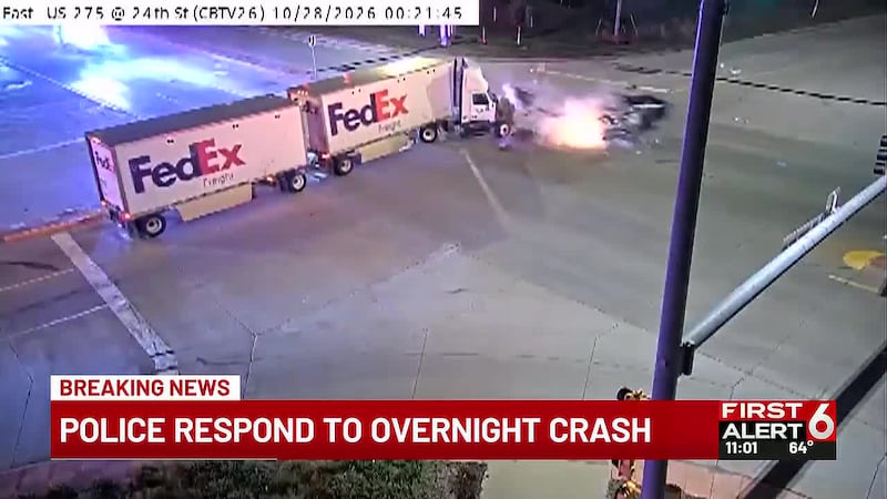 Police responded to an overnight crash involving a car and a FedEx semi-trailer in Council...