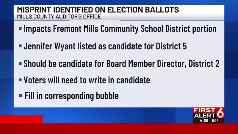 The ballot for the upcoming Mills County city/school election has a misprint, according to the...